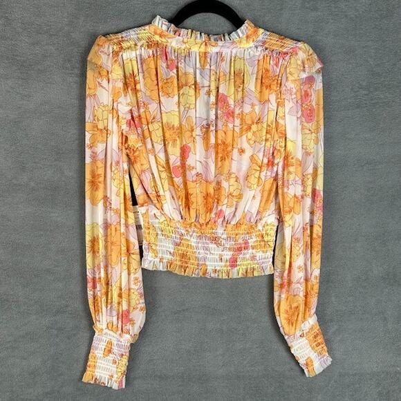 Free People Top Women Extra Small Yellow Floral Boho Beach Festival Whimsy Fairy - Picture 6 of 14